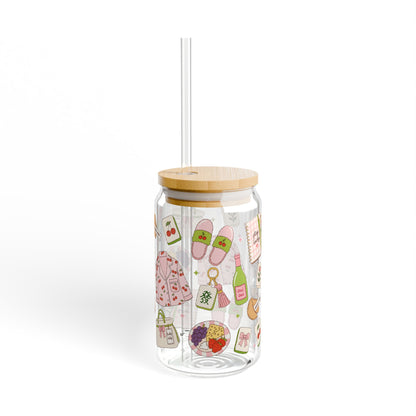16oz Sipper Glass with Cute Cozy Lifestyle Collage