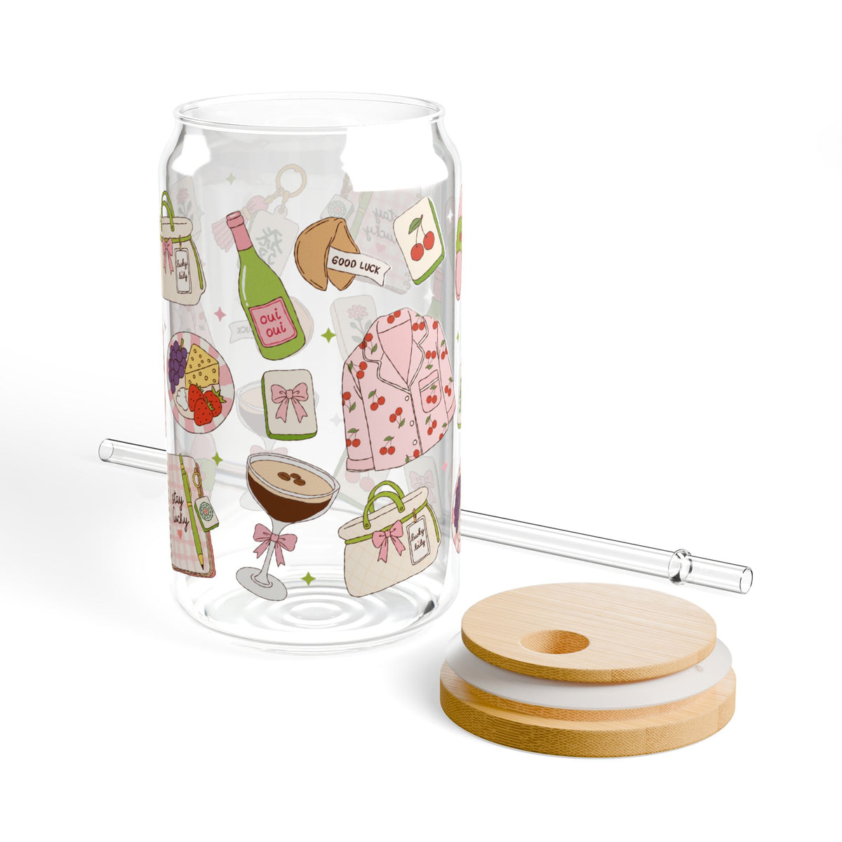 16oz Sipper Glass with Cute Cozy Lifestyle Collage