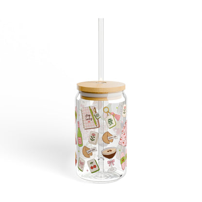 16oz Sipper Glass with Cute Cozy Lifestyle Collage