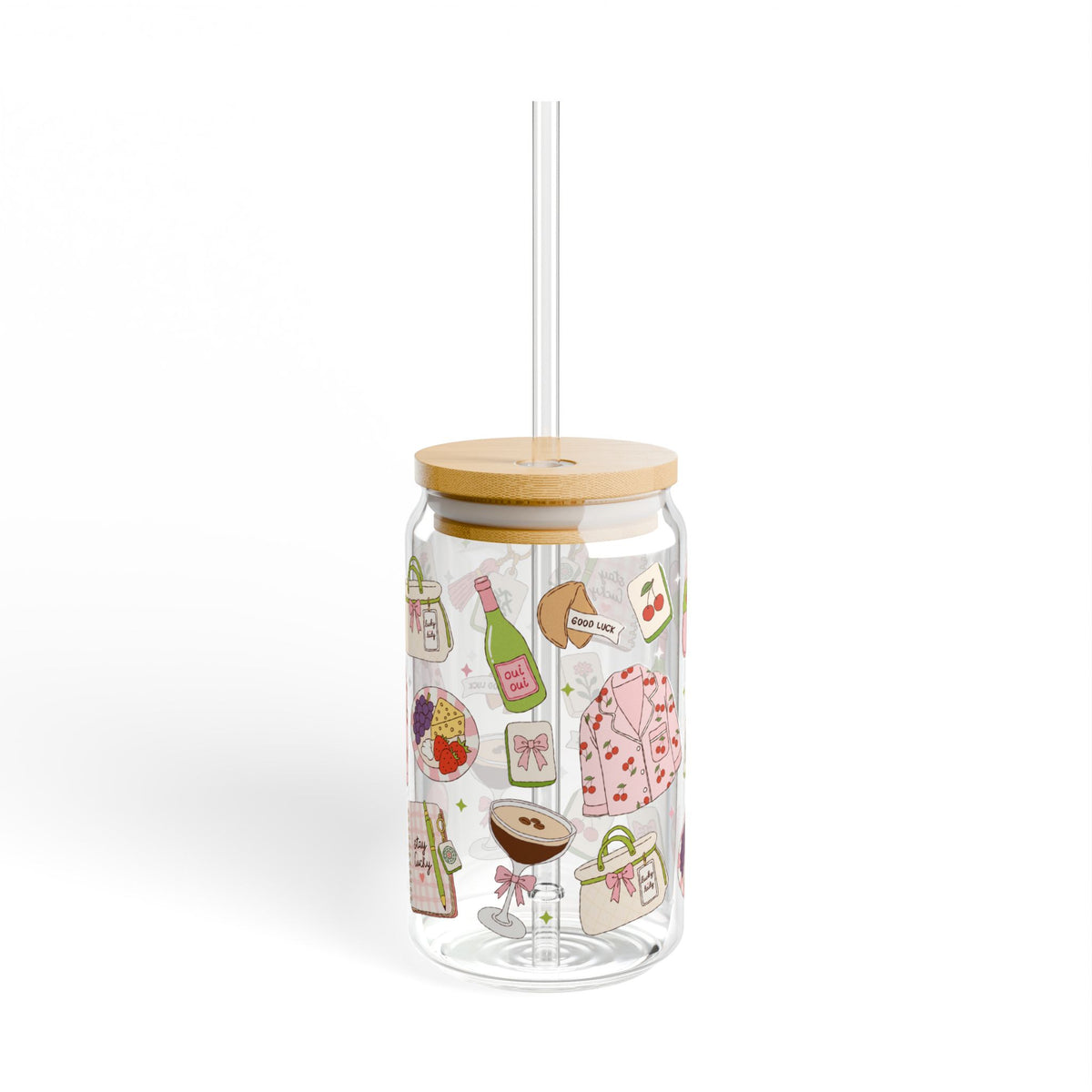 16oz Sipper Glass with Cute Cozy Lifestyle Collage