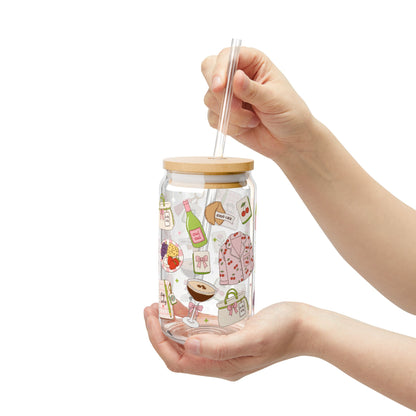 16oz Sipper Glass with Cute Cozy Lifestyle Collage